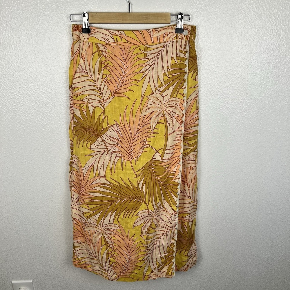 Tahari Maxi Skirt Medium Flax Linen Wrap Tropical Beach Vacation 100% European